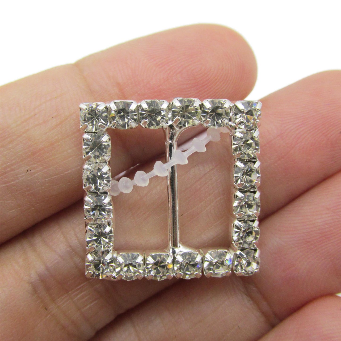 Square Diamante Buckle - Clear Silver - 7137