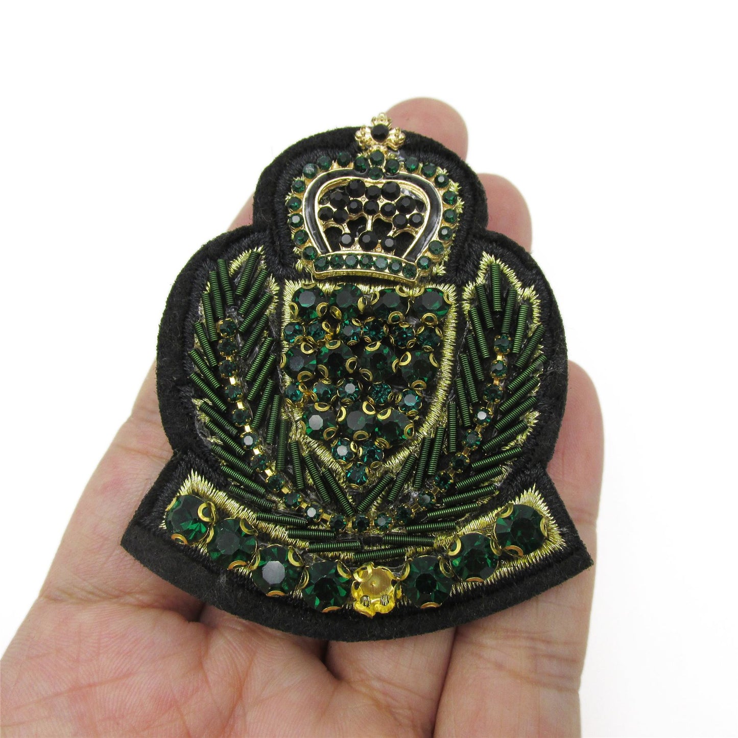 Jewelled and Beaded Crest Brooch Pin - 65mm - 4498