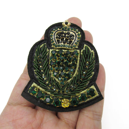 Jewelled and Beaded Crest Brooch Pin - 65mm - 4498