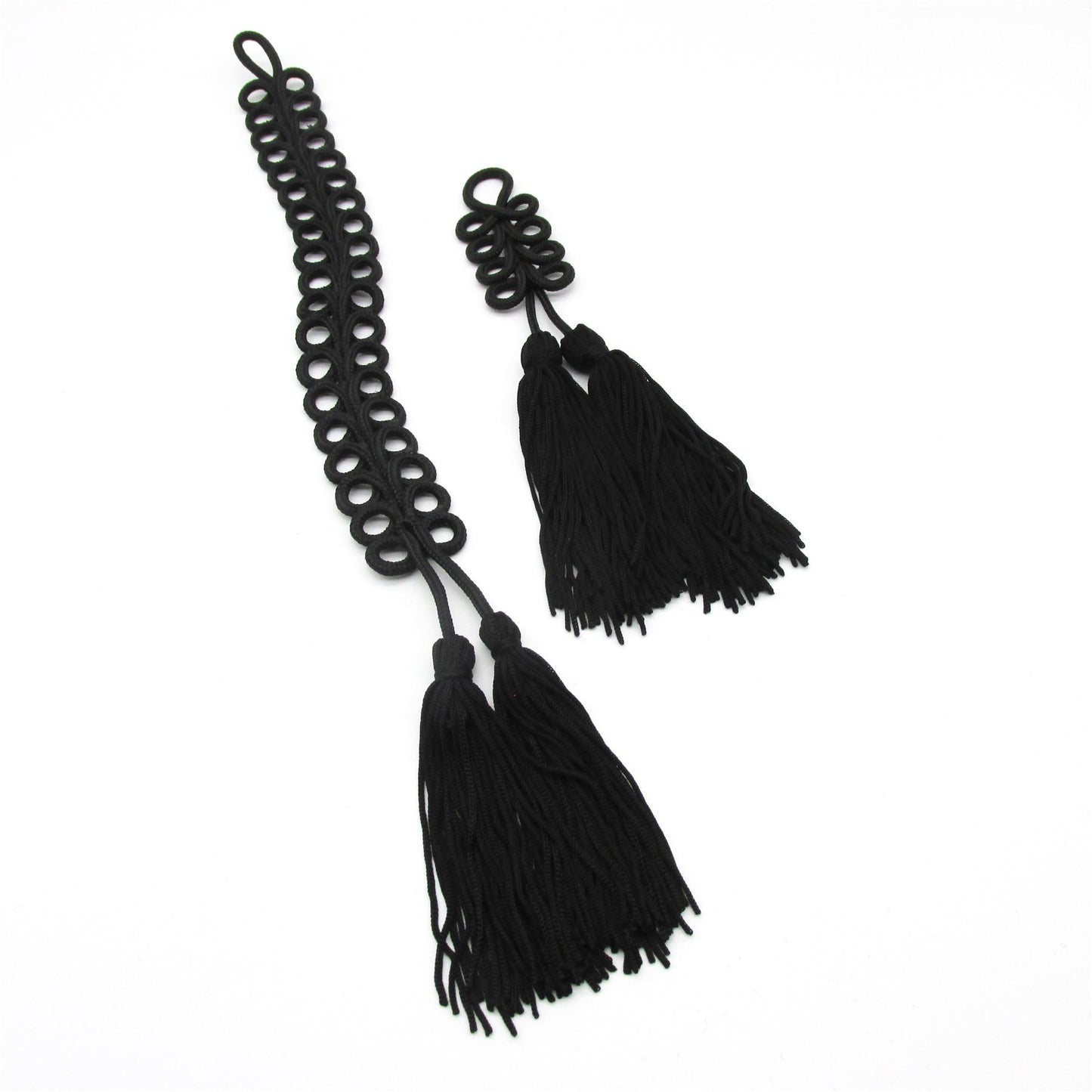 Black Looped Cord Applique with Double Tassel - 8604