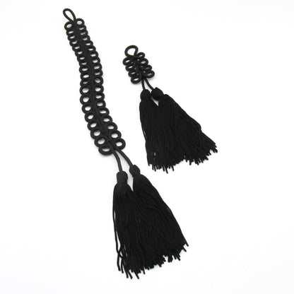 Black Looped Cord Applique with Double Tassel - 8604