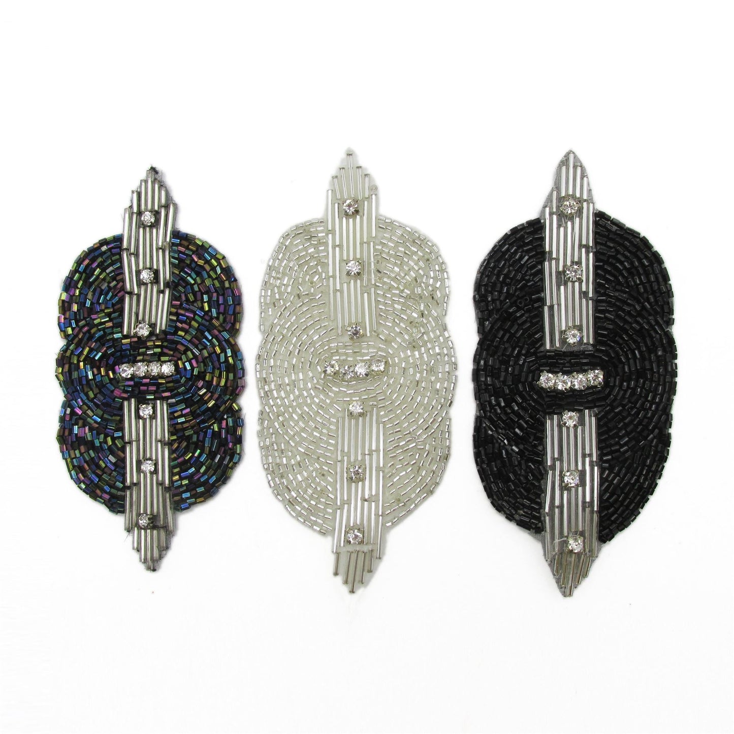 Art Deco Bugle Bead and Crystal Motif - 12cm - 9242