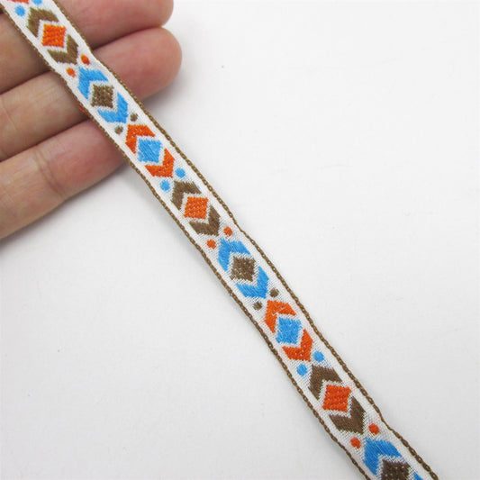 Diamond Pattern Braid Brown Blue Orange 10mm x1m - 4576