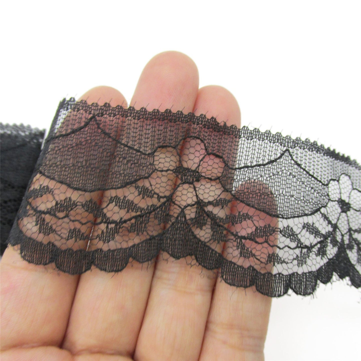 Flowers and Leaves Lace - Black - 38mm - by the metre - 5410