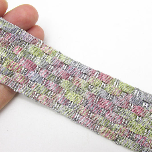 Multi-colour Woven Braid - Silver - 38mm - by the metre - 8816
