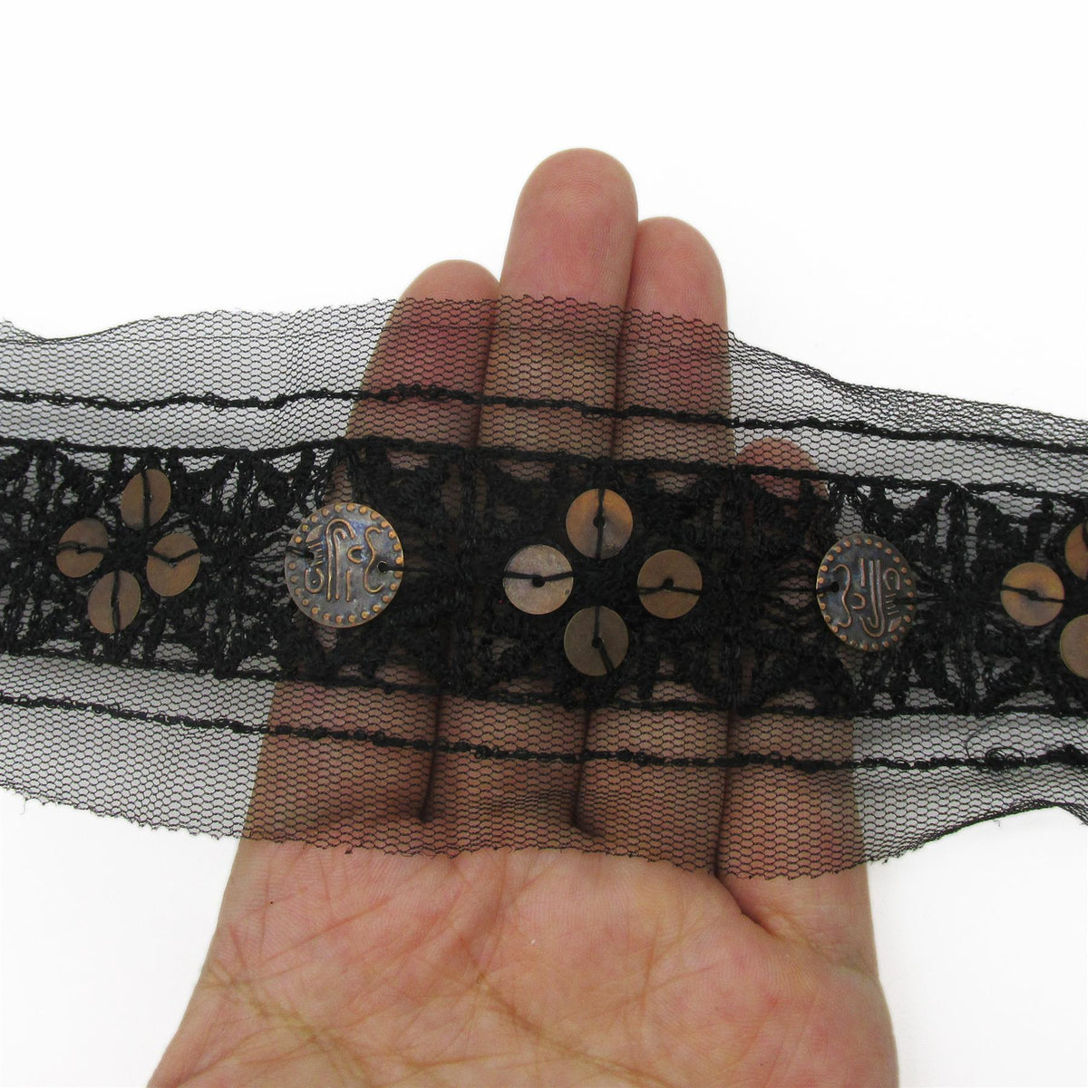 Lace with Metal Sequins - Black - 65mm - by the metre - 5415