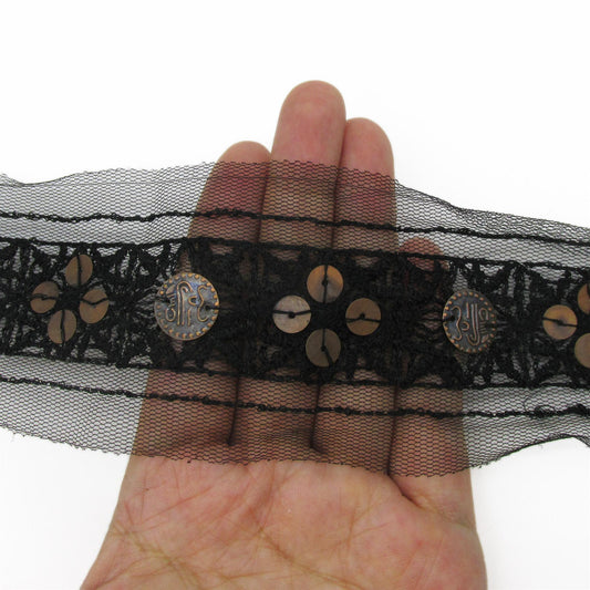 Lace with Metal Sequins - Black - 65mm - by the metre - 5415