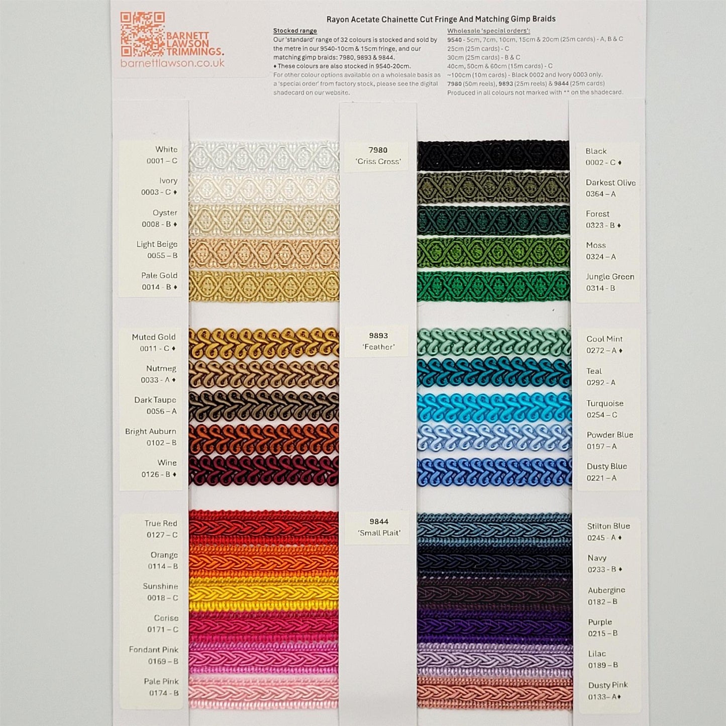 Shadecard - 32 'Standard' Rayon Acetate Colours SC32