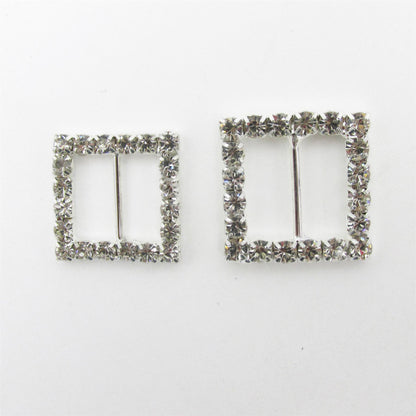 Square Diamante Buckle - Clear Silver - 7137