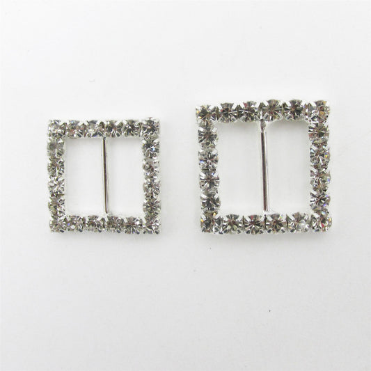 Square Diamante Buckle - Clear Silver - 7137
