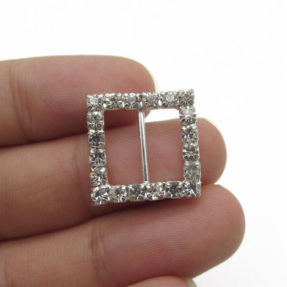 Square Diamante Buckle - Clear Silver - 7137