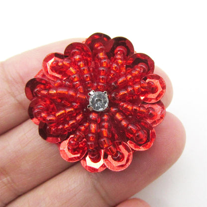 Beaded Sequin Flower Motif With Diamante 30mm 7741