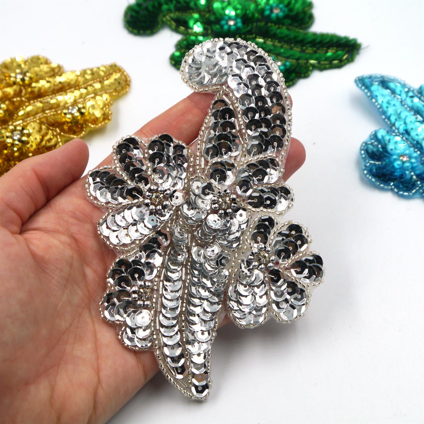 Abstract Sequin Applique Motif with Flowers - 13cm - 7720