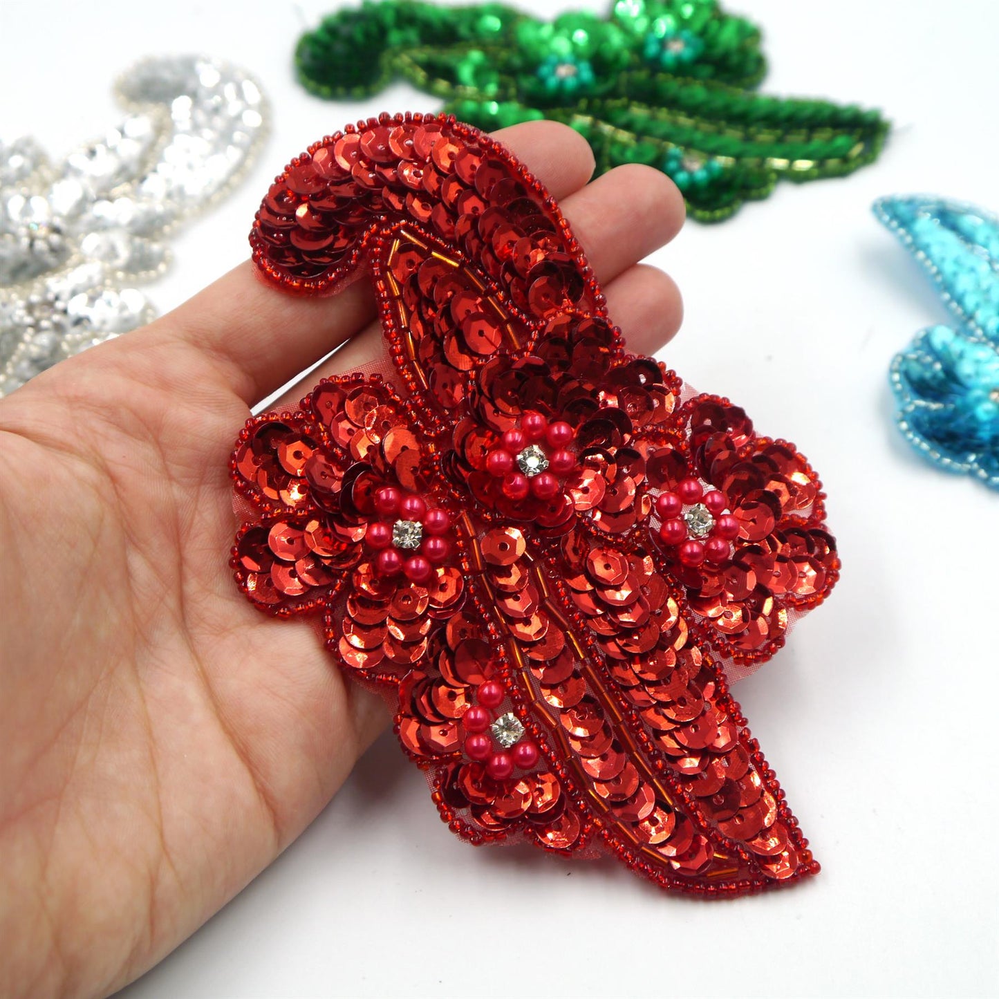 Abstract Sequin Applique Motif with Flowers - 13cm - 7720