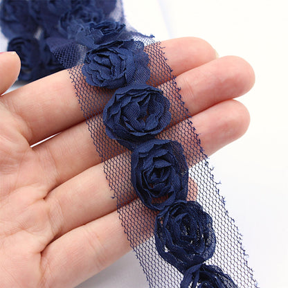 3D Rose Trim On Tulle 40mm 9583