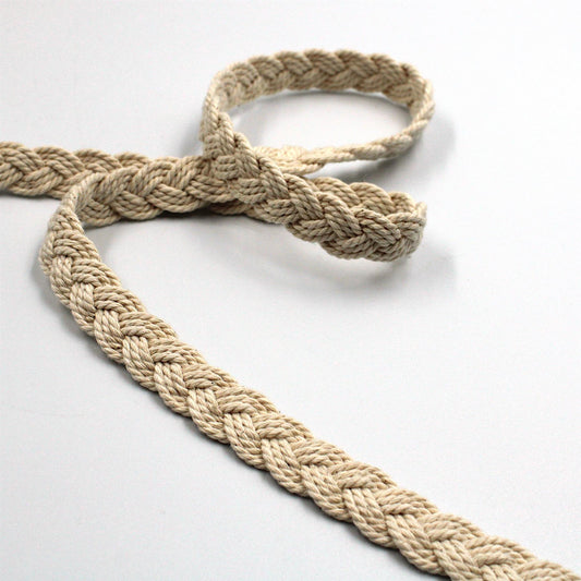 Plaited Cotton Cord Braid - Natural - 12mm - by the metre - 5579