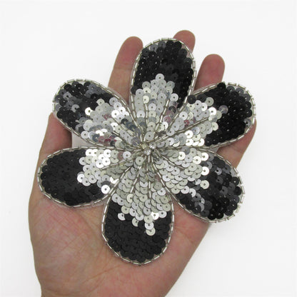 Large Two Tone Sequin Flower Motif - 14cm - 8768