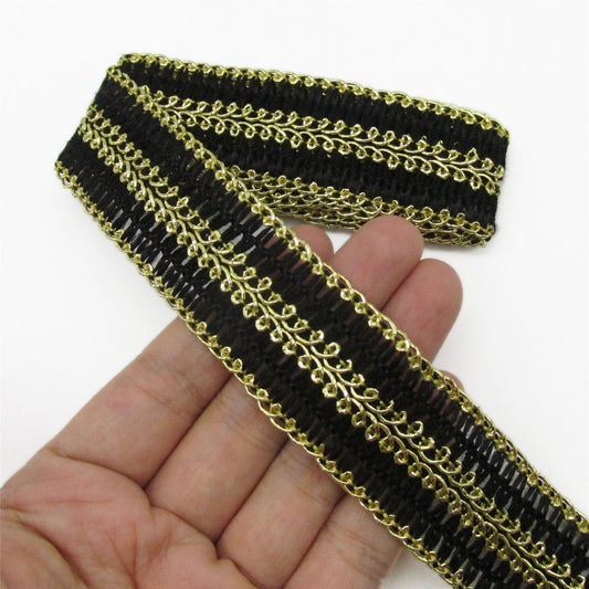 Double Feather Braid - Black Gold - 30mm - by the metre - 7856