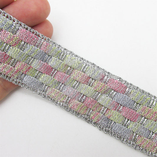 Multi-colour Woven Braid - Silver - 30mm - by the metre - 8817