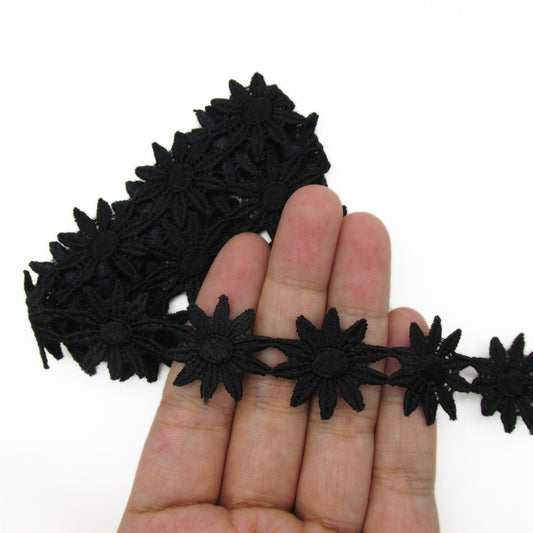 Small Rayon Daisy Braid - Black - 24mm - by the metre - 6979