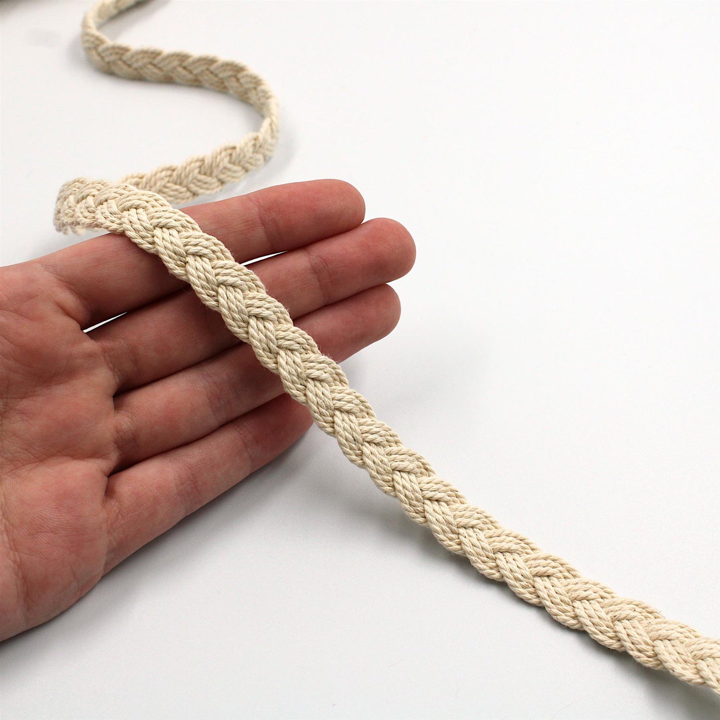 Plaited Cotton Cord Braid - Natural - 12mm - by the metre - 5579