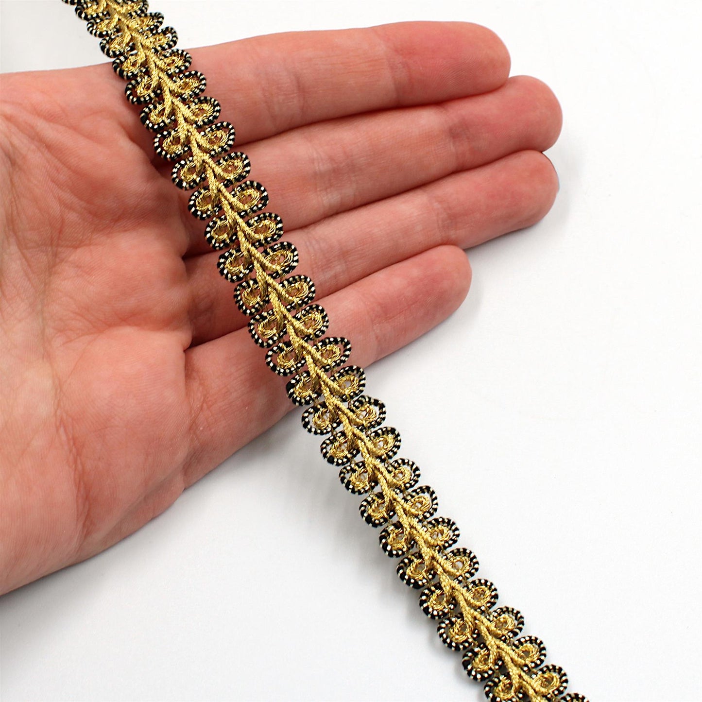 Metallic Feather Gimp Braid - Gold Black - 13mm - by the metre - 5600