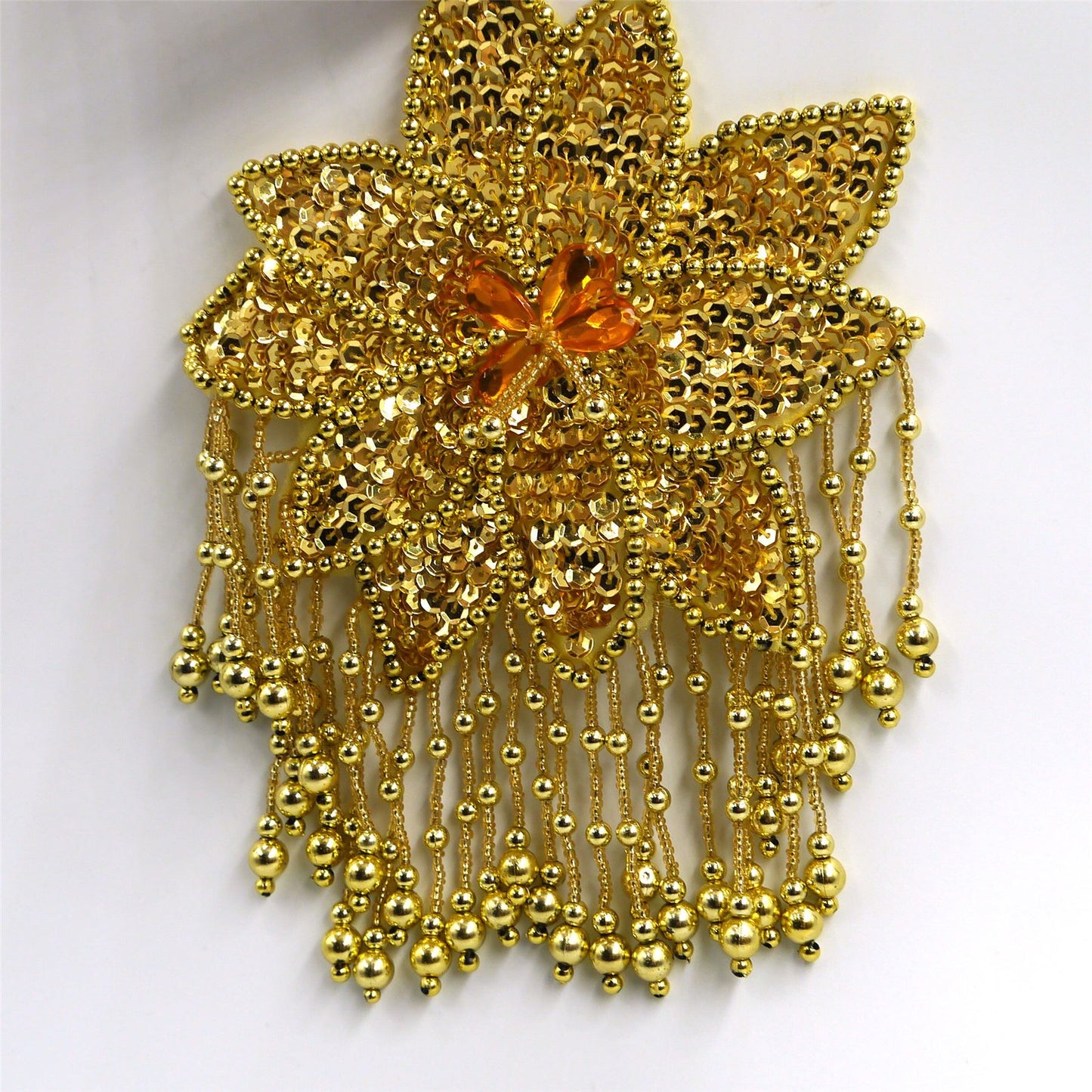 Large Sequin Flower Motif with Beaded Dangles - 19cm - 7291