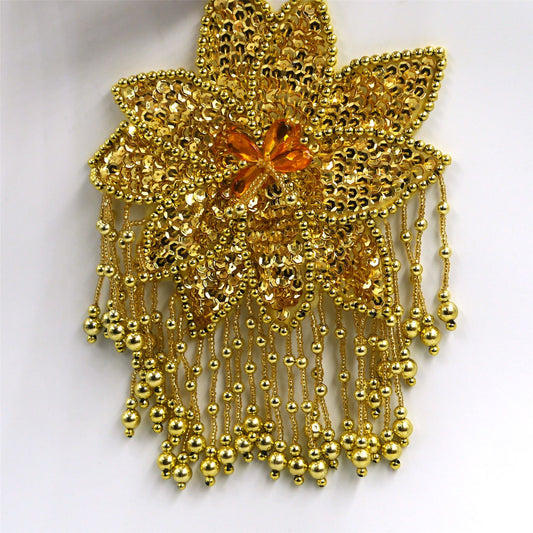 Large Sequin Flower Motif with Beaded Dangles - 19cm - 7291