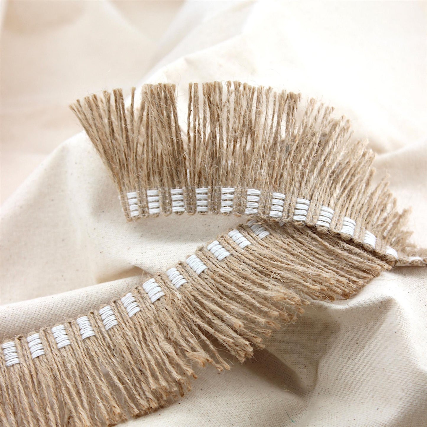 Jute Fringe with Cotton Header - Natural - 5cm - by the metre - 5589