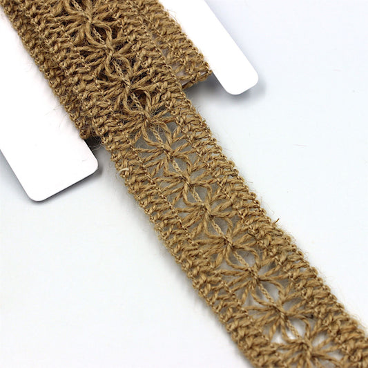 Wide Jute Flower Design Open Braid Natural 38mm 5340