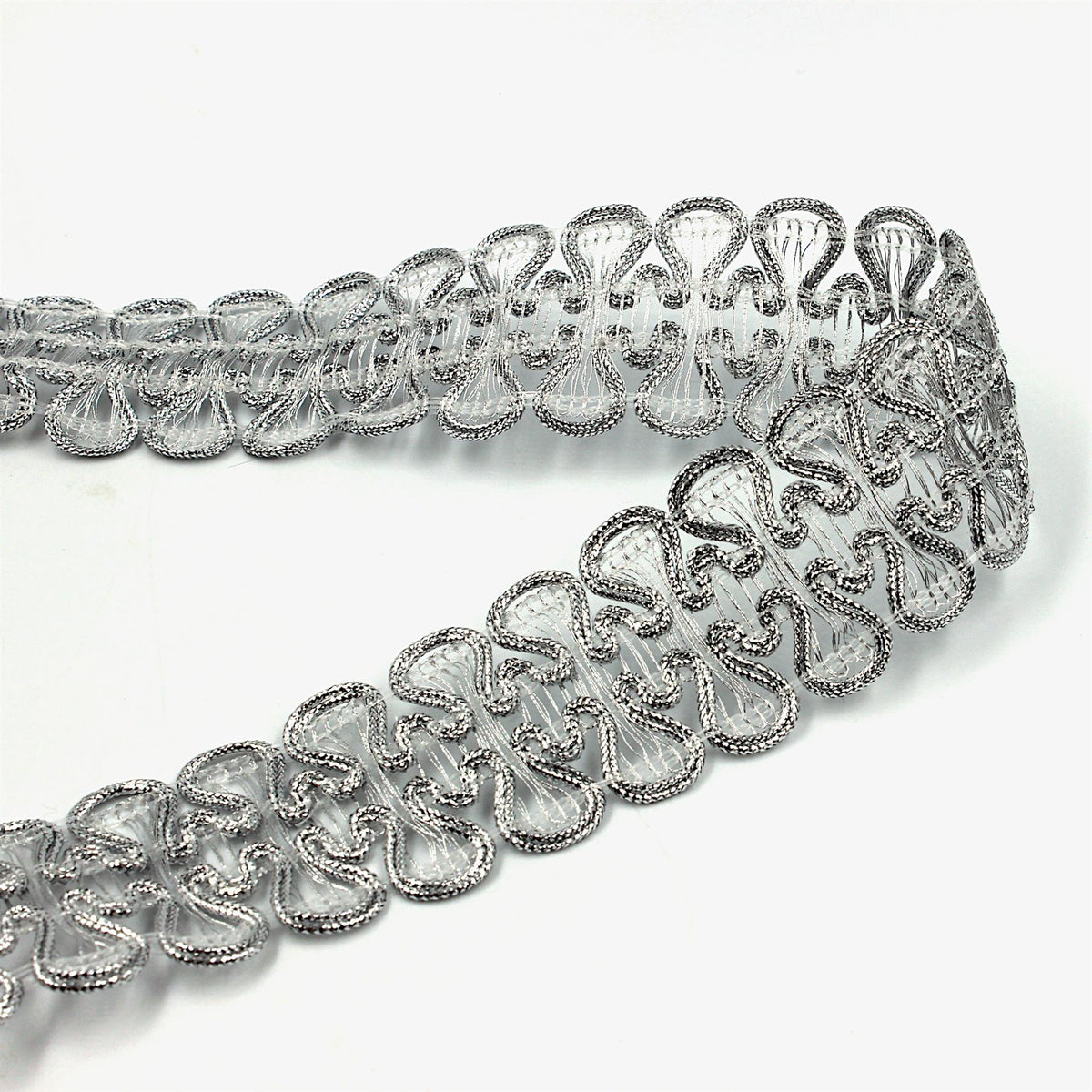 Metallic Fancy Braid - Silver - 35mm - by the metre - 5392