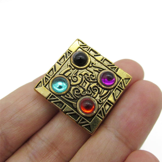 Square Button with Gems - Gold - 25mm - 5291