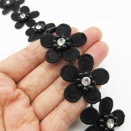 Flower Chain Braid Black 35mm x1m - 5343
