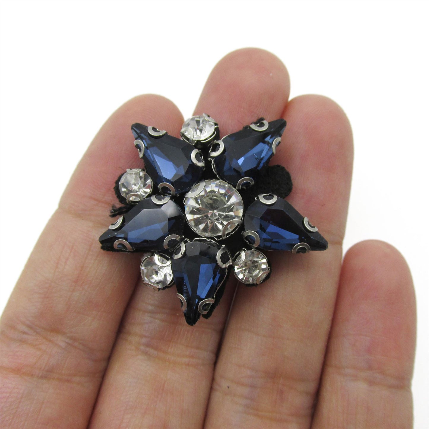 Star Shape Glass Stone Motif on Felt - Blue - 35mm - 6909