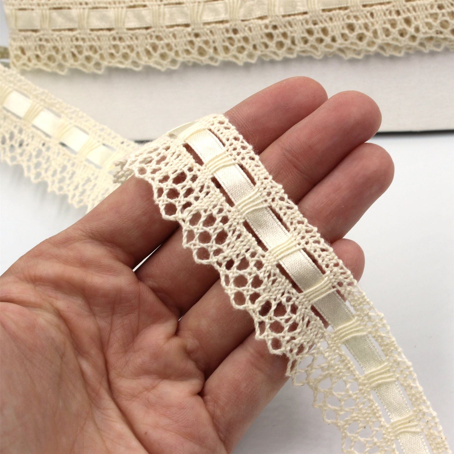 Cotton Lace With Woven Ribbon 30mm 6316