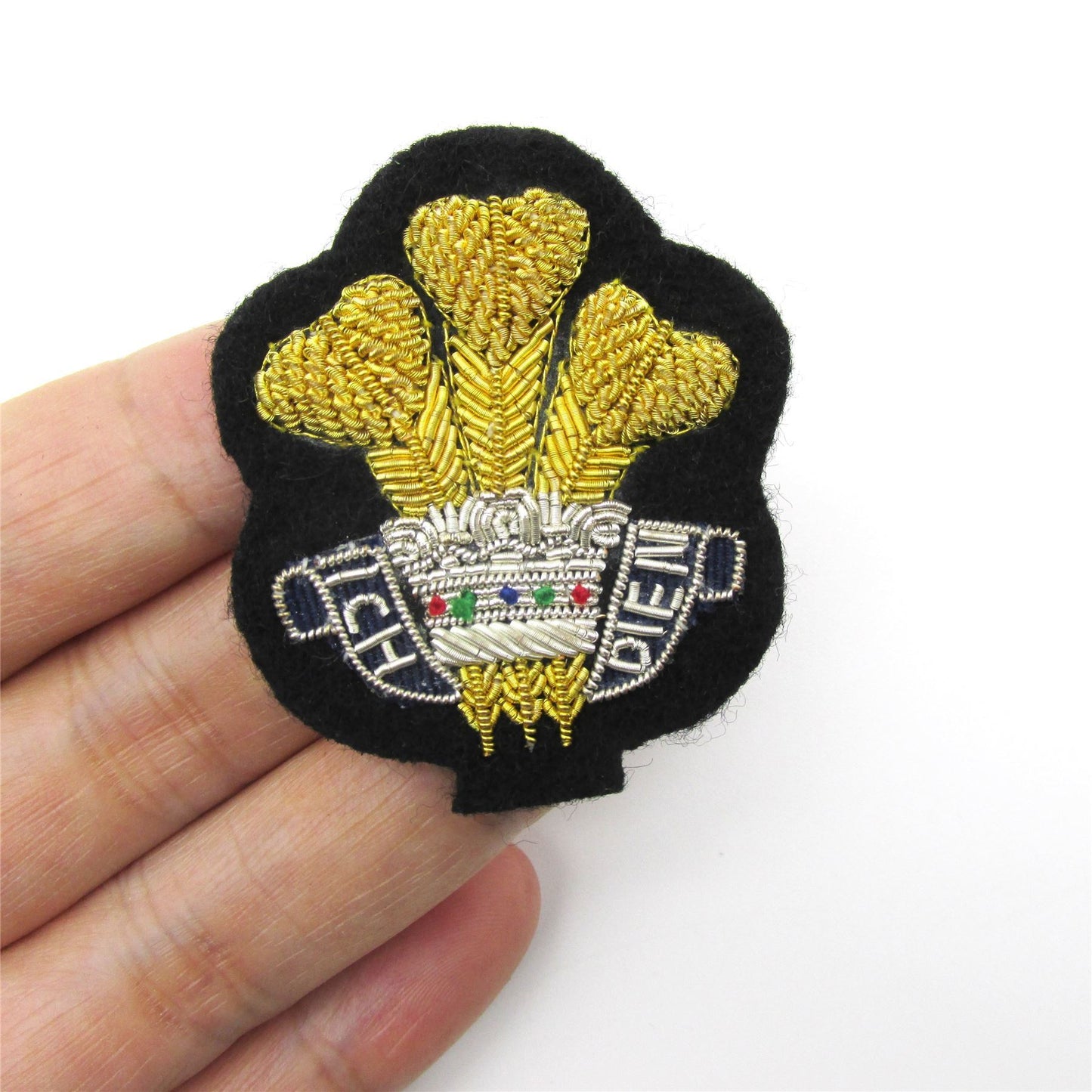 Prince of Wales Feather Beaded Badge Motif - Gold - 65mm - 9376