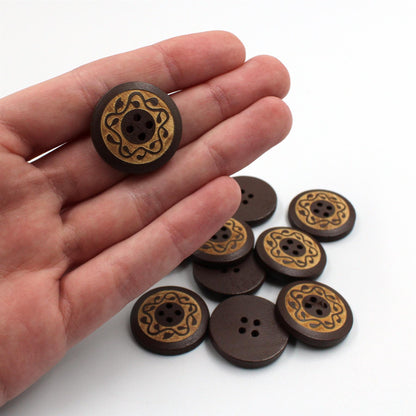 Engraved Wooden Button - Natural Brown - 40L (25mm) x 5pcs - 5575