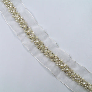 Organza Braid Faux Pearls And Beads IVORY 32mm 6485