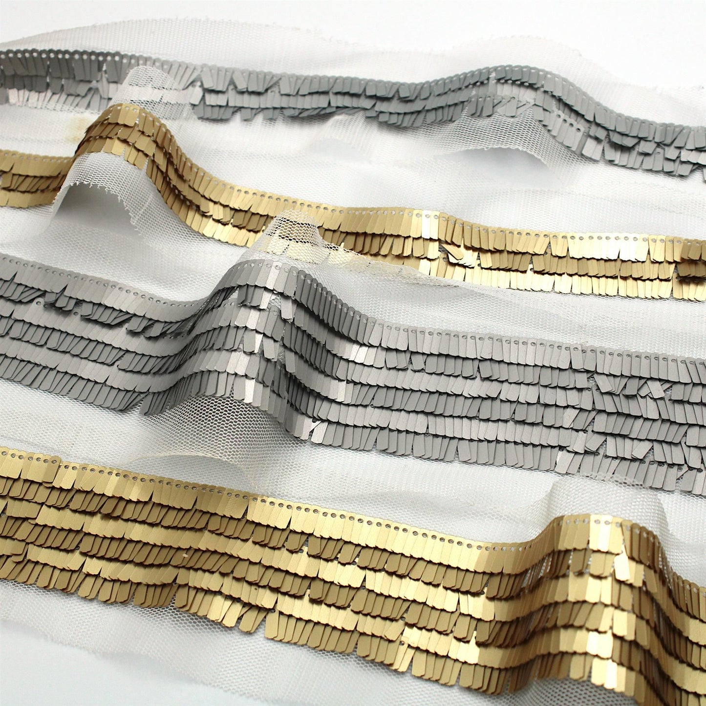 Rows of Rectangular Sequins on Net Ribbon - by the metre - 9803