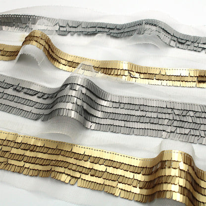 Rows of Rectangular Sequins on Net Ribbon - by the metre - 9803