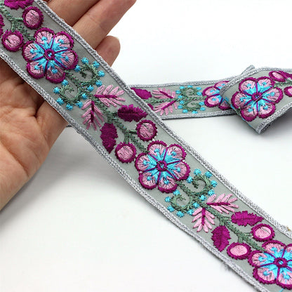Flower Leaf And Berry Embroidered Braid 5004