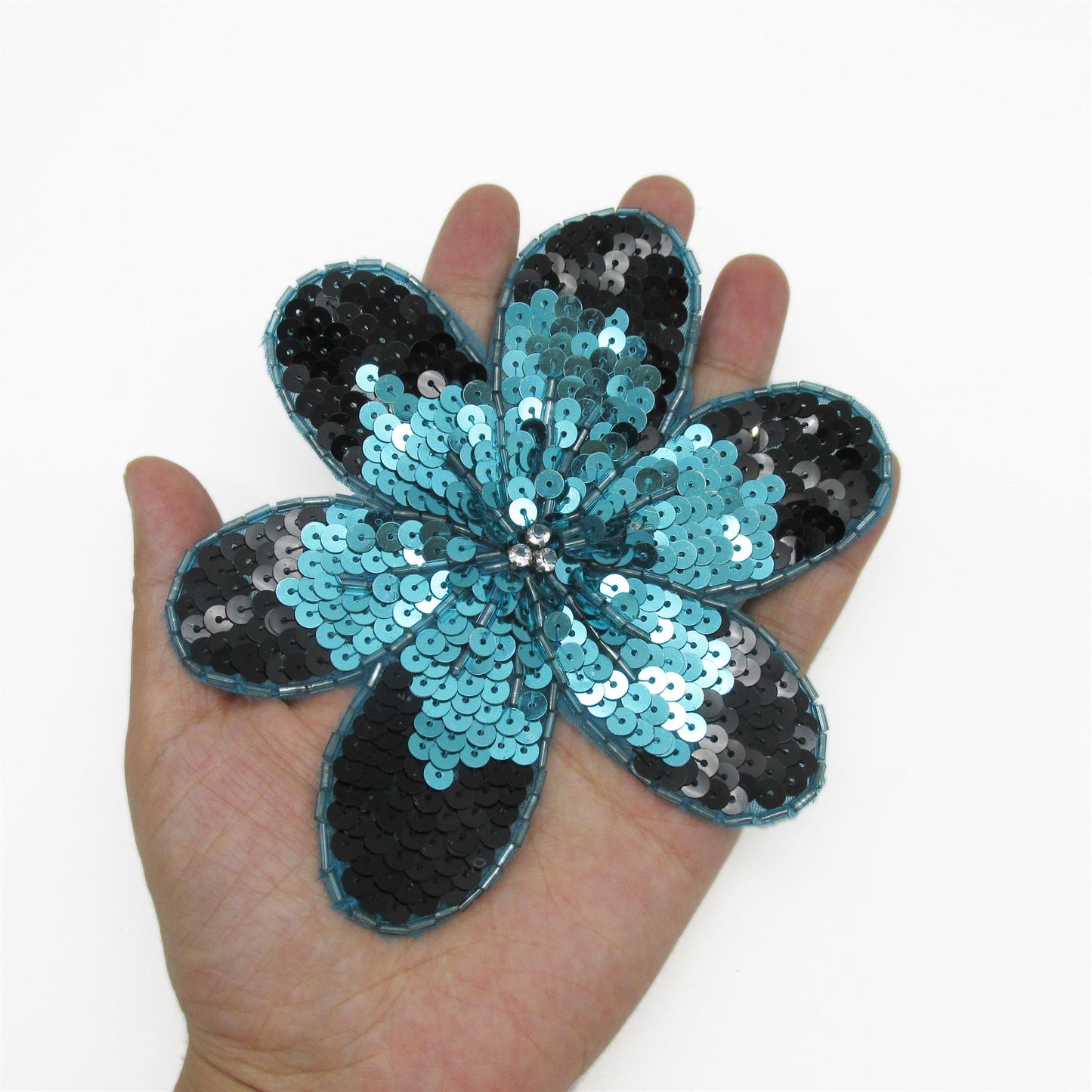 Large Two Tone Sequin Flower Motif - 14cm - 8768