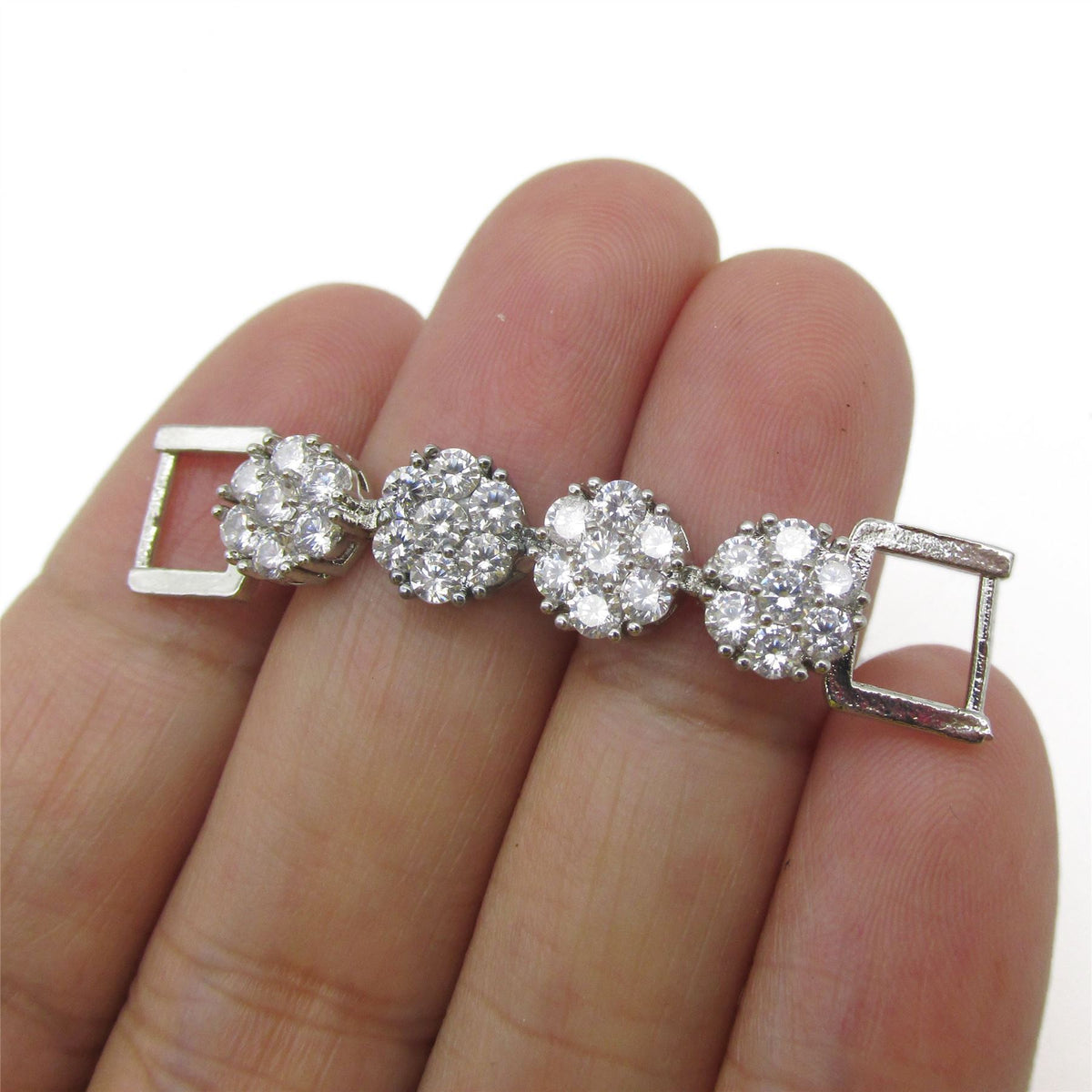 Diamante Flower Link Trim - Silver - 45mm - 8636