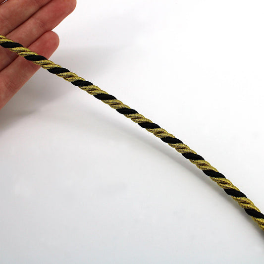 Twisted Metallic Cord - Gold Black - 6mm - by the metre - 5609