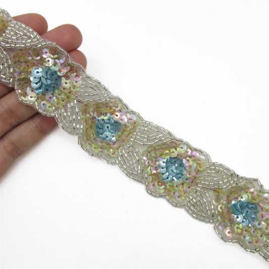 Beaded Sequin Braid - Ice Turquoise - 35mm - by the metre - 9431