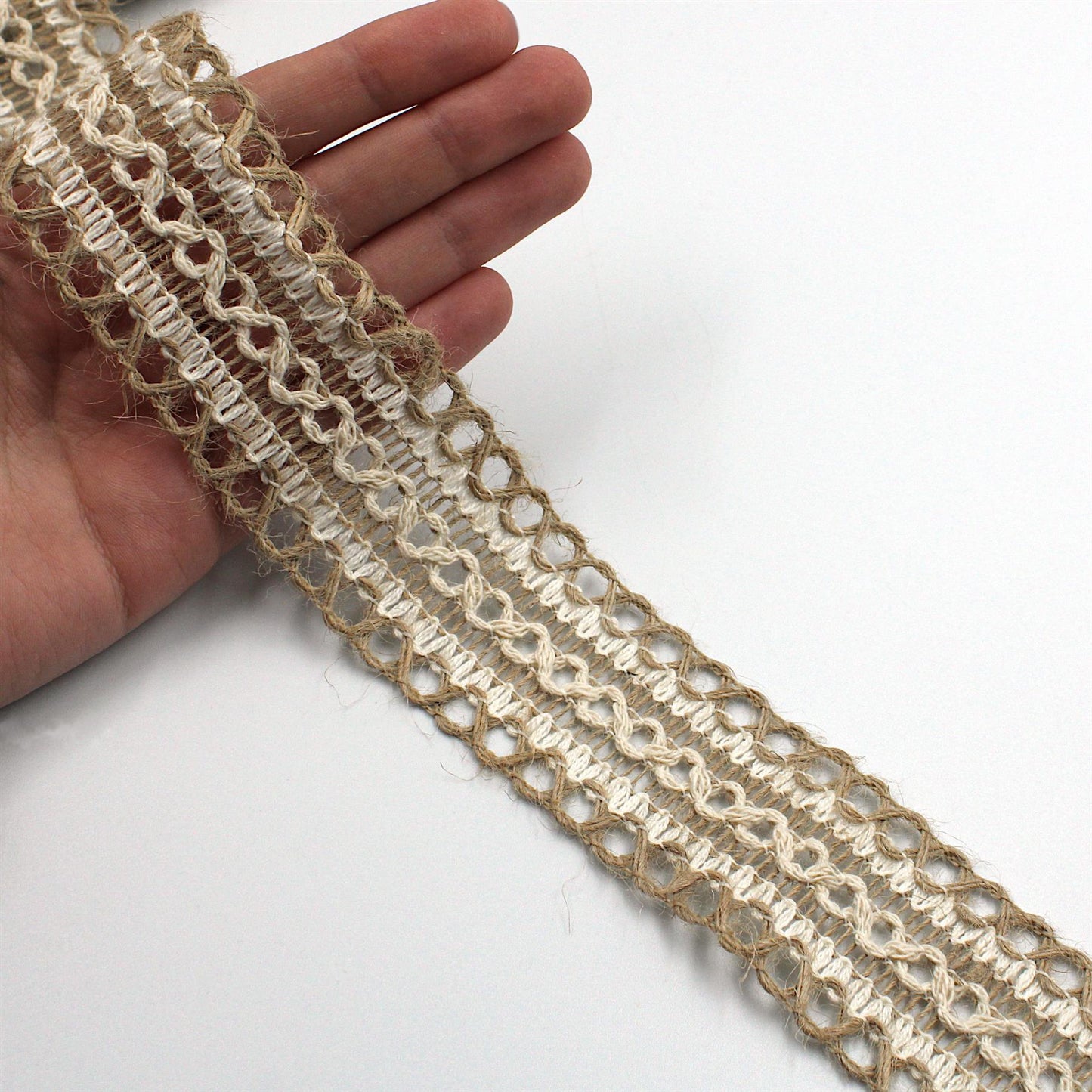 Rustic Cotton and Jute Braid with Looping Weave - Natural - 43mm - by the metre - 5587