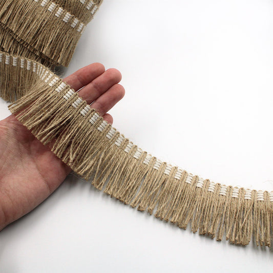 Jute Fringe with Cotton Header - Natural - 5cm - by the metre - 5589