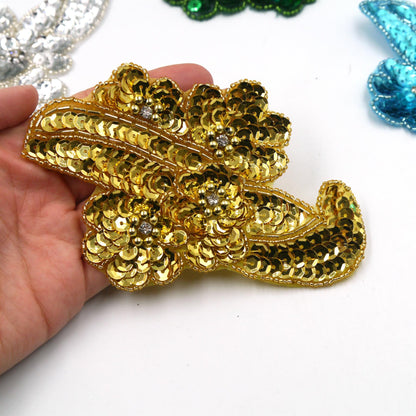 Abstract Sequin Applique Motif with Flowers - 13cm - 7720