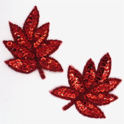 Sequin Leaf Motif Pair 9cm 7638