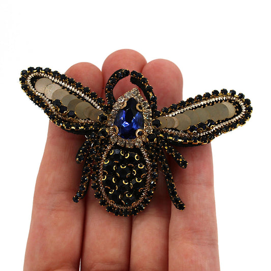 Sequin and Jewelled Bee Brooch Pin - 76mm - 4496